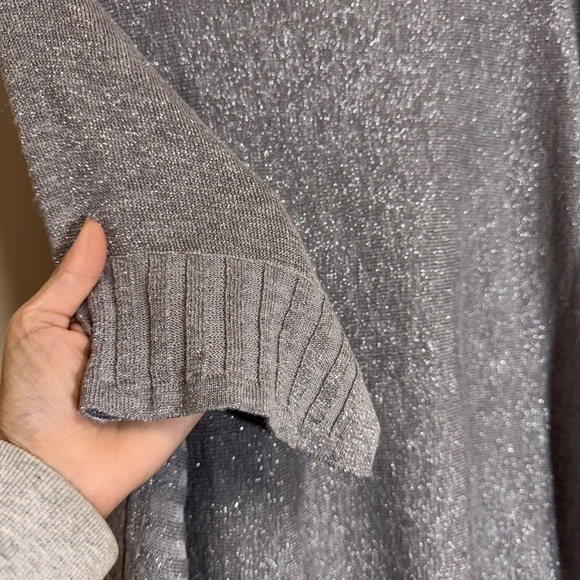 Anthropologie Alicia Shimmer Pullover Top Gray Silver Linen Blend XS Sparkle - Picture 4 of 9